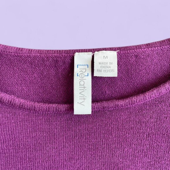 Vintage Y2K Magenta Ribbed Sweater Relativity M | Cozy Minimalist Knit Top - Picture 6 of 8